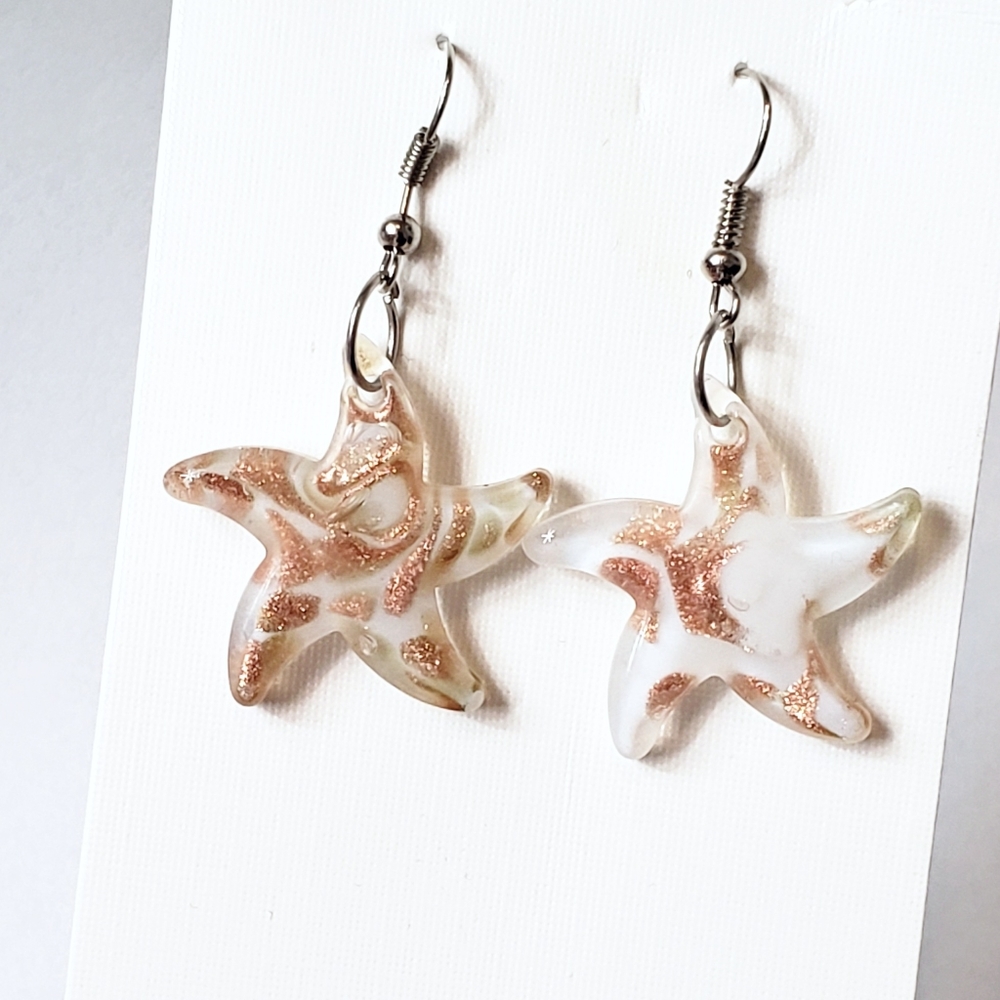 White Copper Glass Stars Earrings